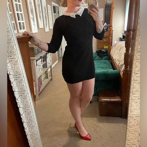 Lightweight Black Sweater Dress with Lace collar